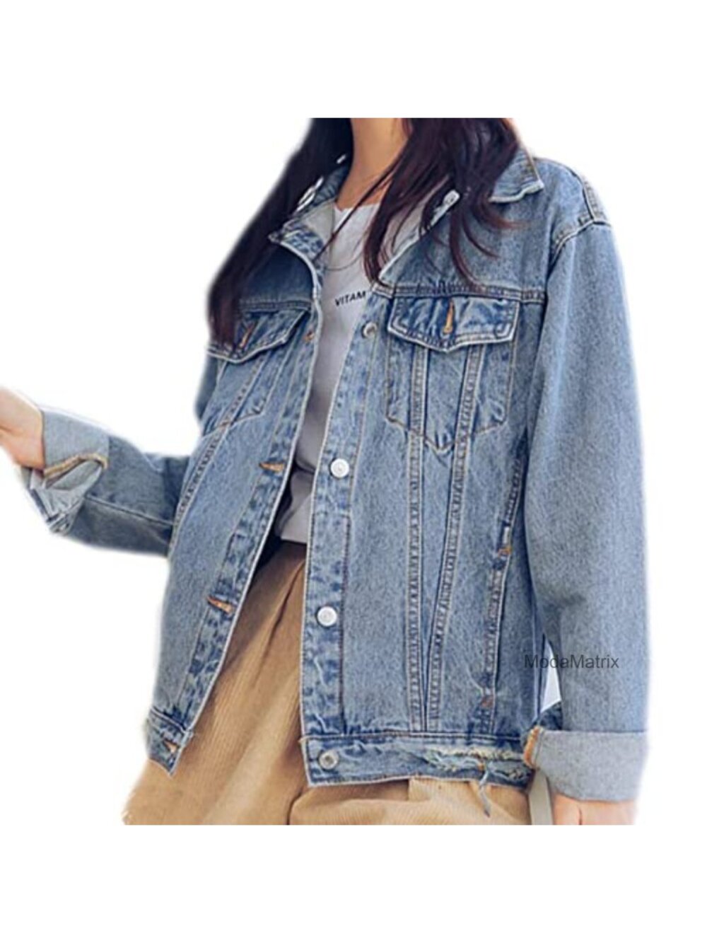 Oversized Distressed Denim Jacket Boyfriend Trucker Jean Coat Women Casual Soft